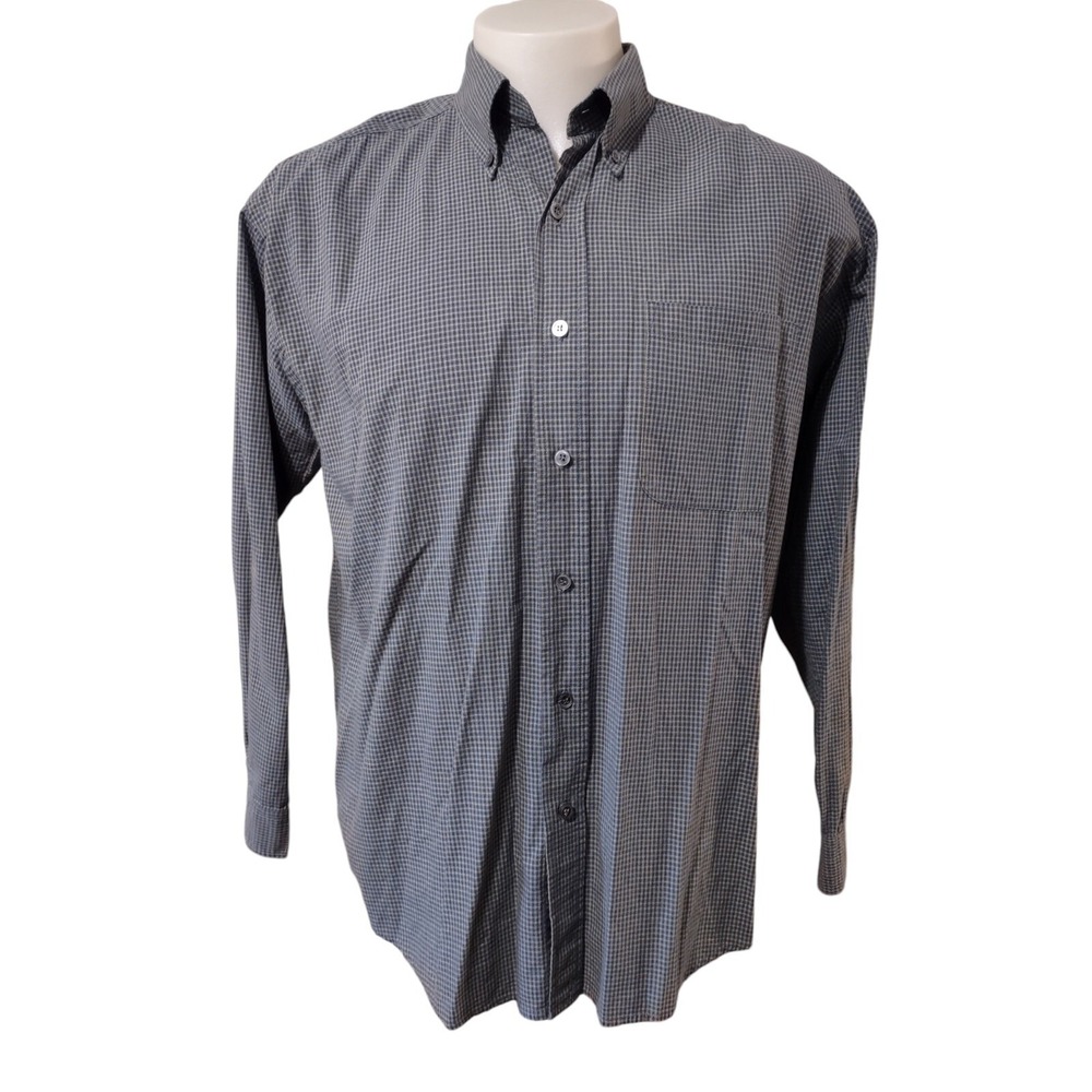 Bogari‎ Studio Shirt Men's L Gingham Stripes Blue Tan Button Down Cabin Core